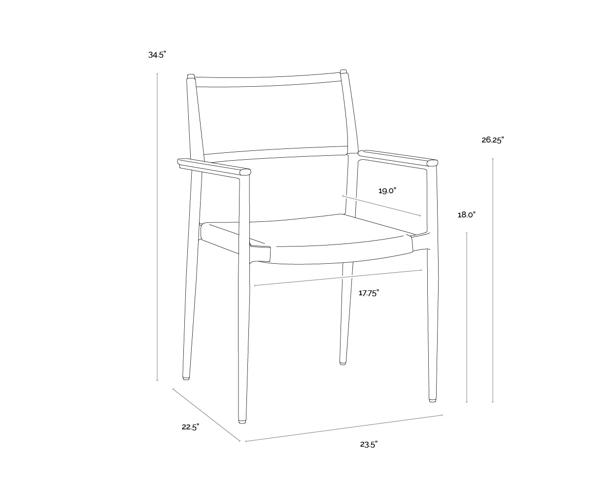 A wireframe image of the product with dimensions shown