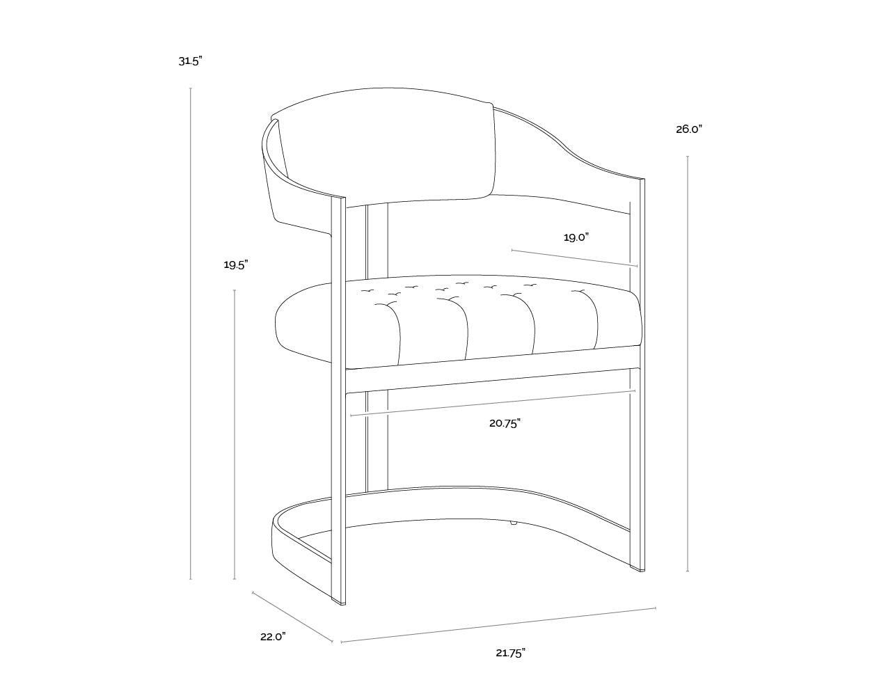 A wireframe image of the product with dimensions shown