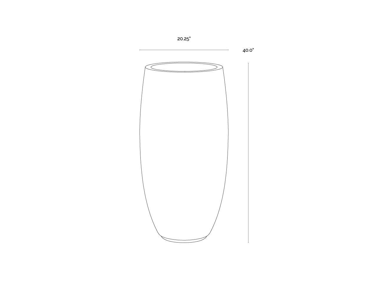 A wireframe image of the product with dimensions shown