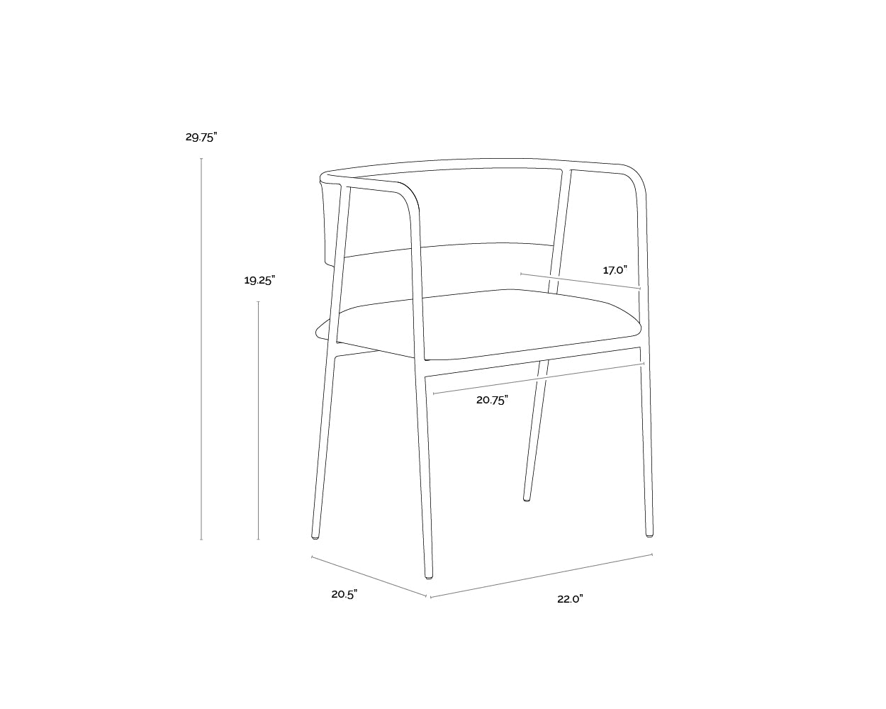 A wireframe image of the product with dimensions shown