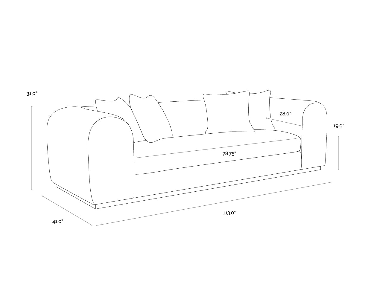 A wireframe image of the product with dimensions shown