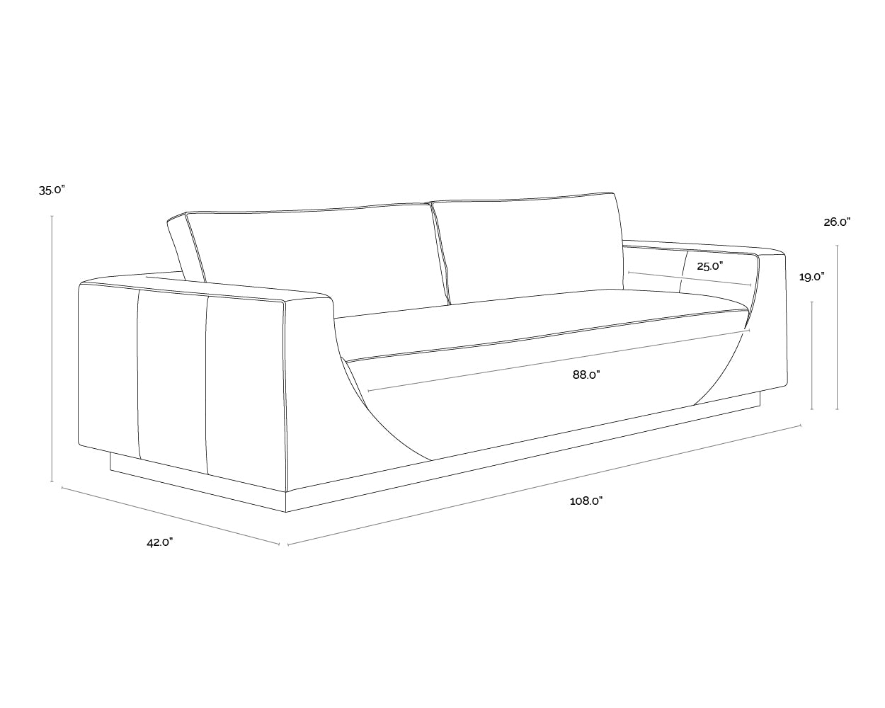 A wireframe image of the product with dimensions shown