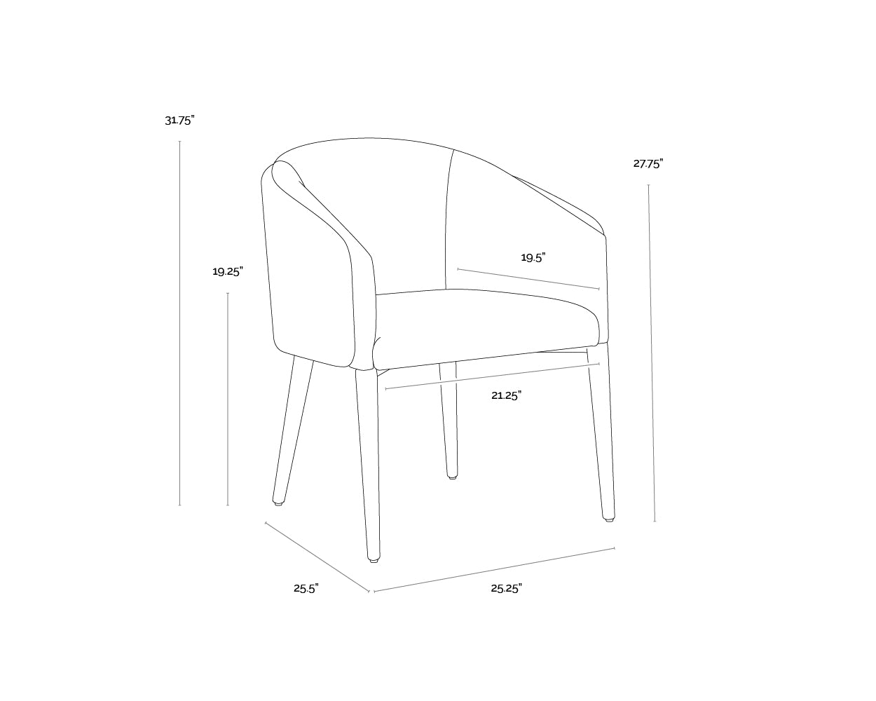 A wireframe image of the product with dimensions shown