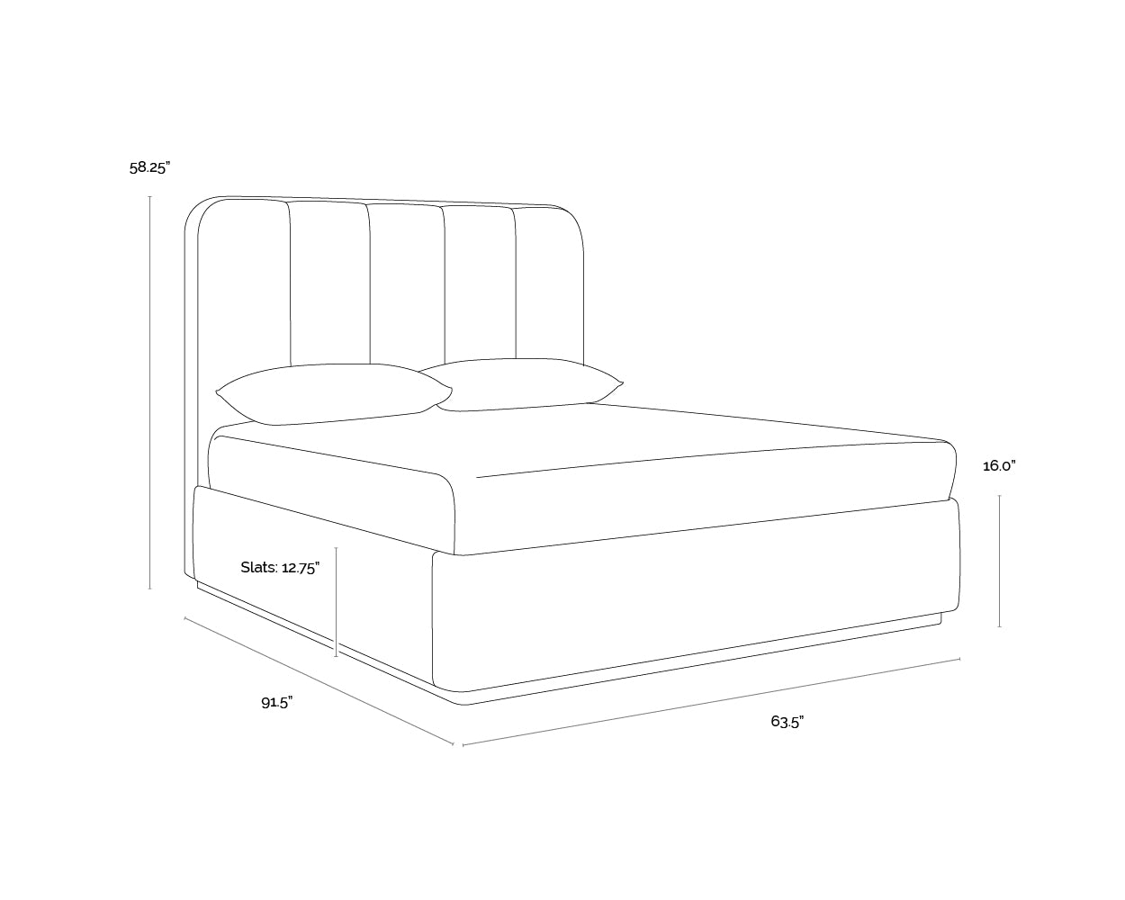 A wireframe image of the product with dimensions shown
