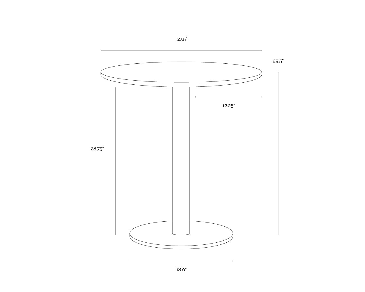 A wireframe image of the product with dimensions shown