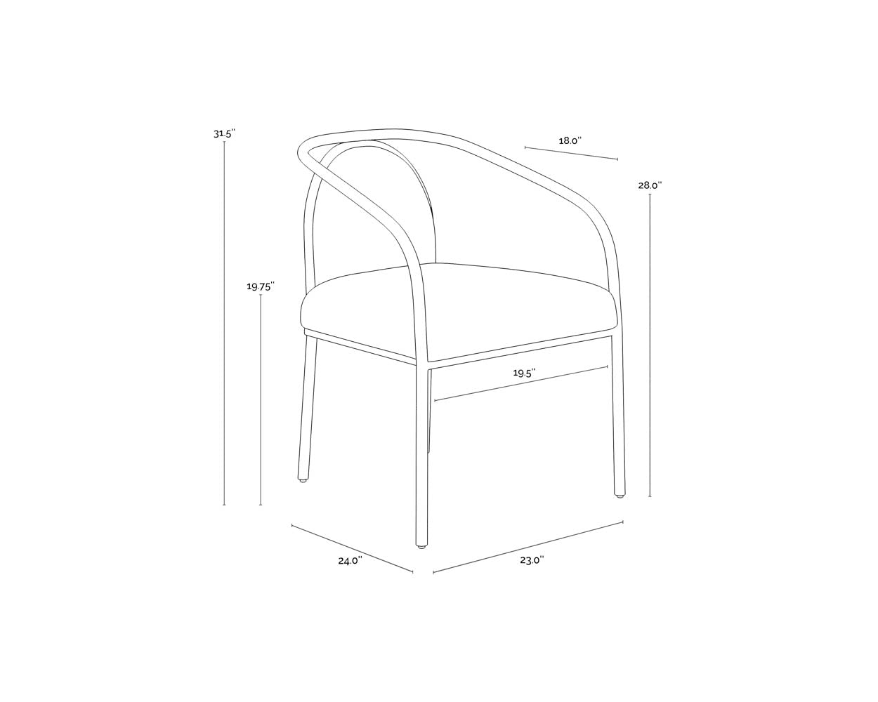 A wireframe image of the product with dimensions shown