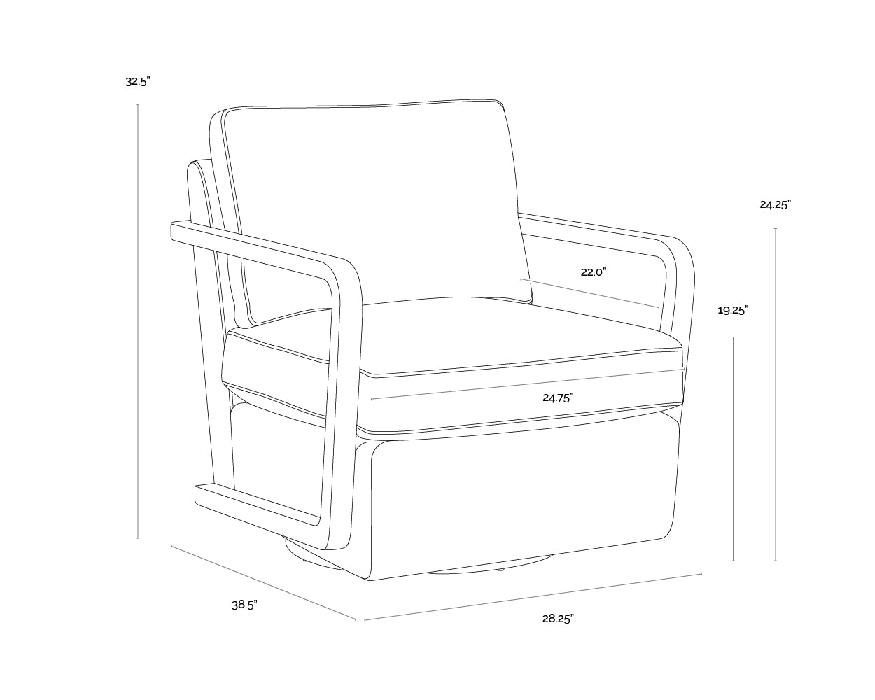 A wireframe image of the product with dimensions shown