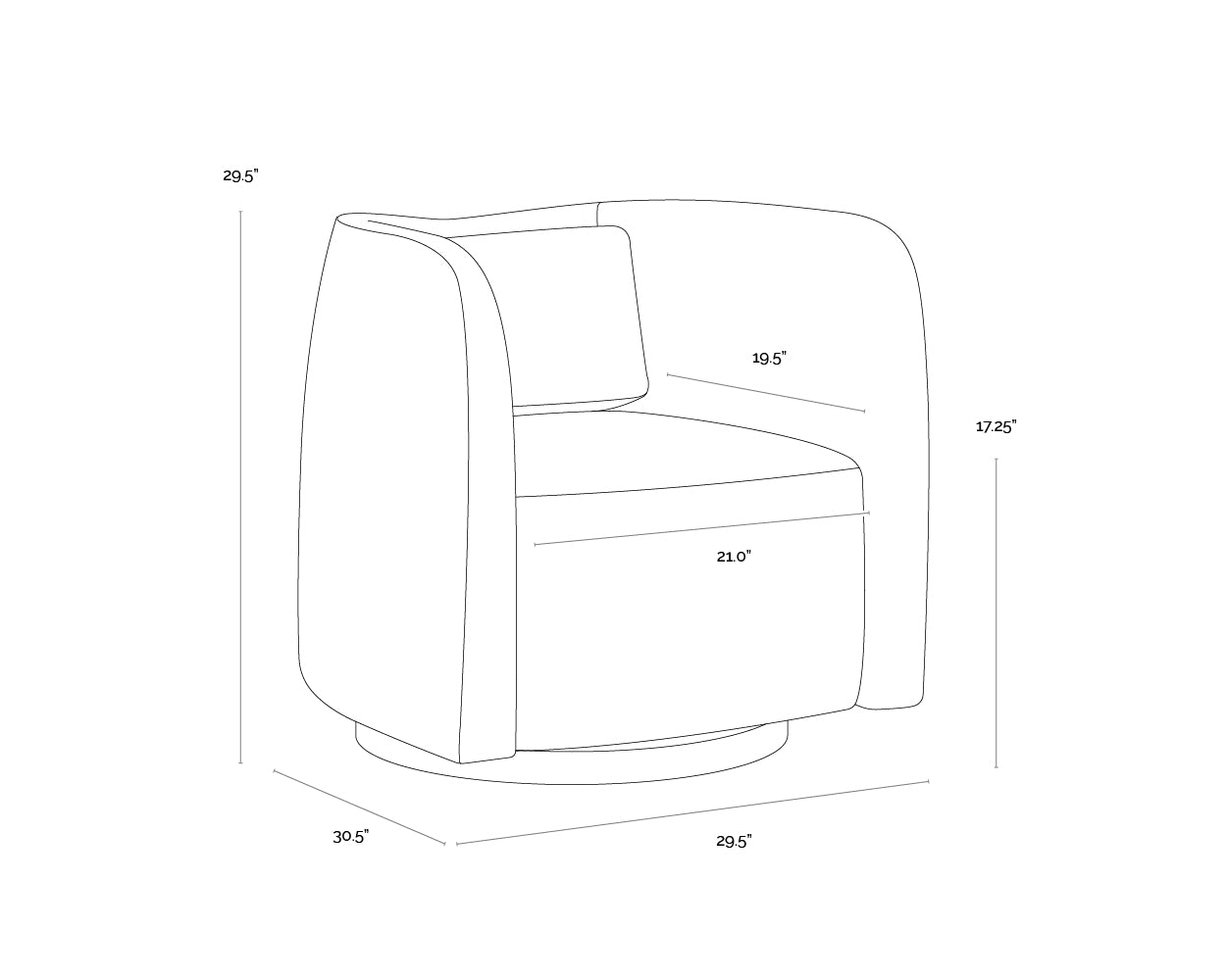 A wireframe image of the product with dimensions shown