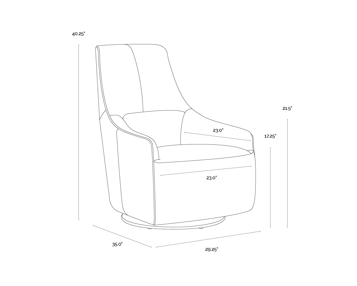 A wireframe image of the product with dimensions shown