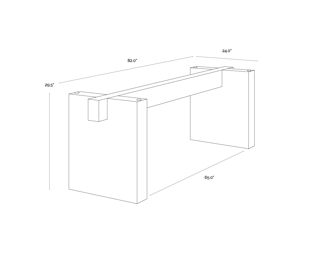 A wireframe image of the product with dimensions shown