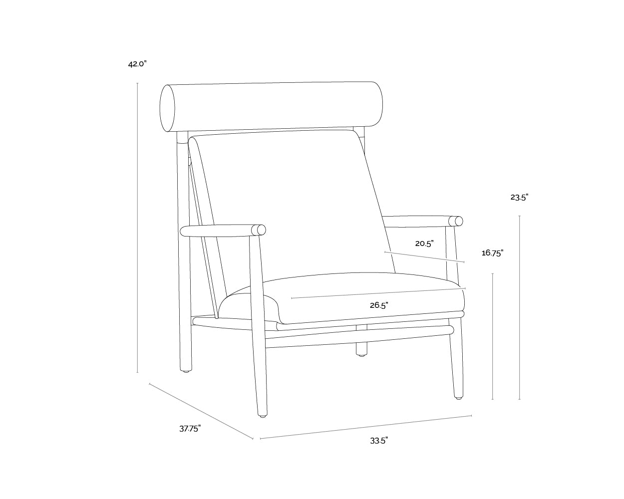 A wireframe image of the product with dimensions shown