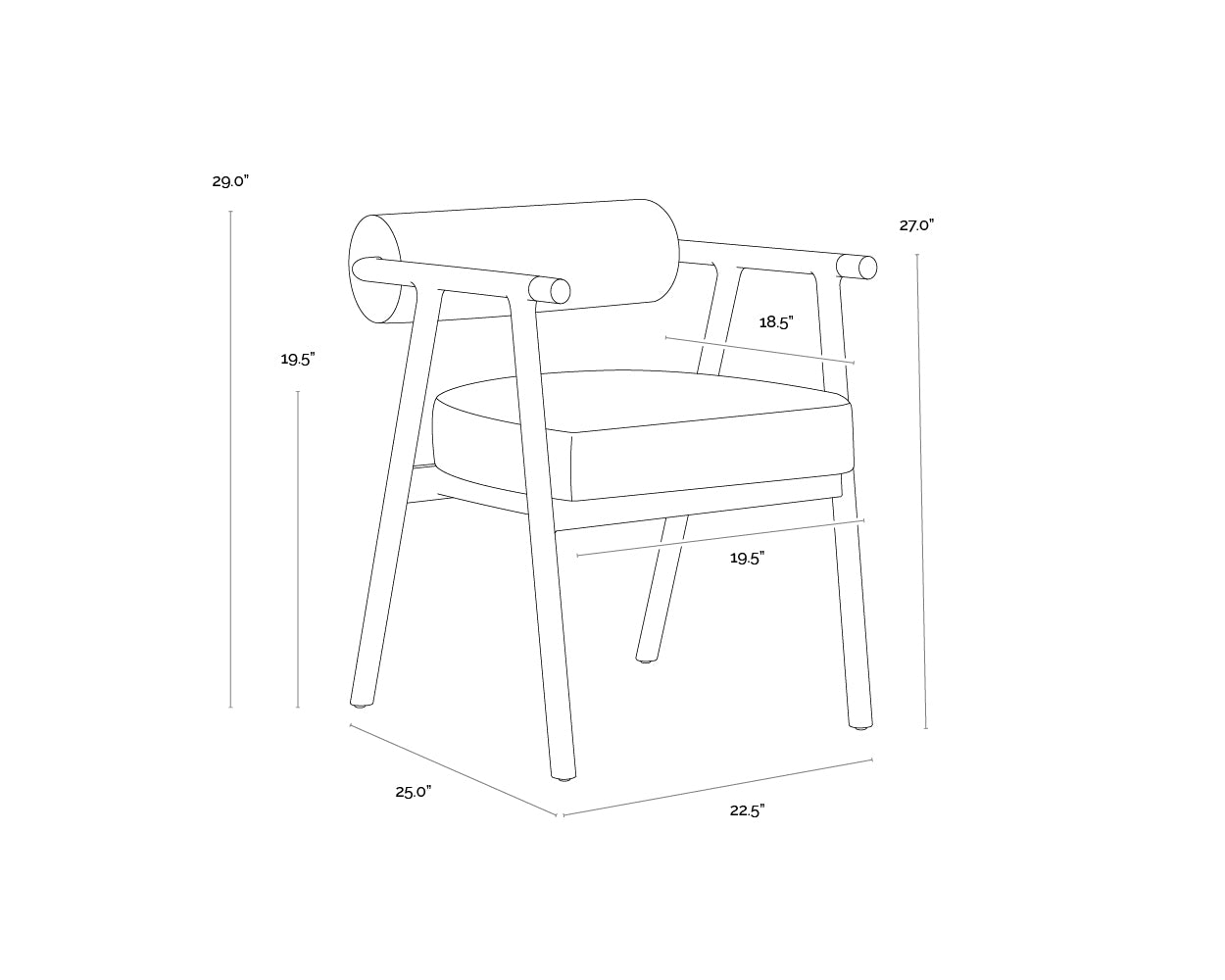 A wireframe image of the product with dimensions shown