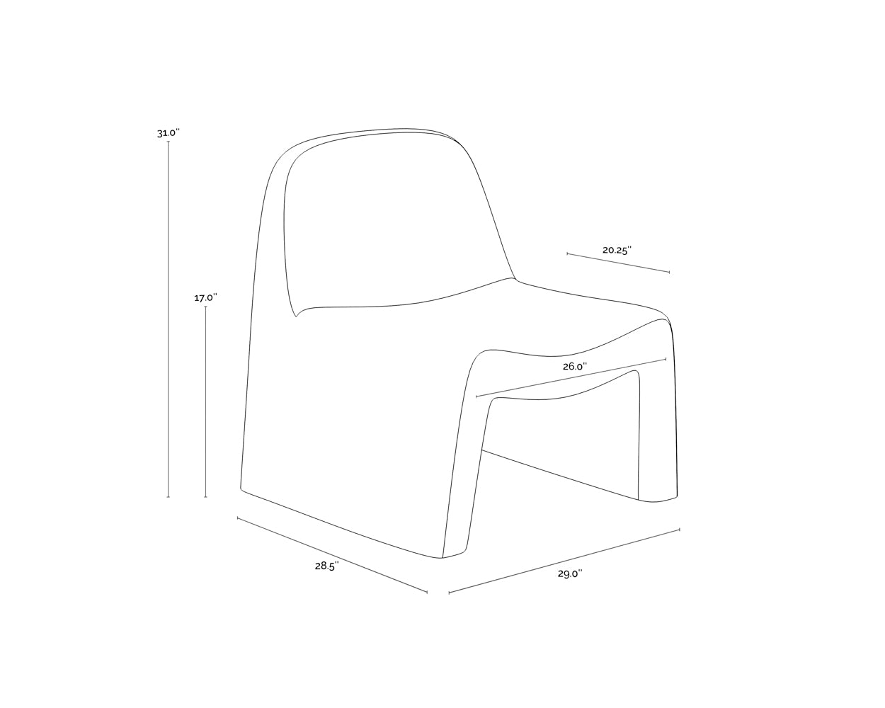 A wireframe image of the product with dimensions shown