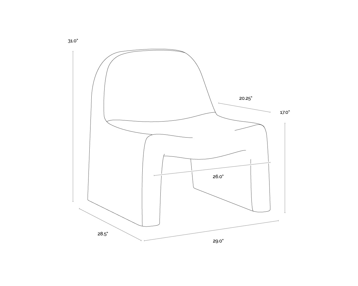 A wireframe image of the product with dimensions shown