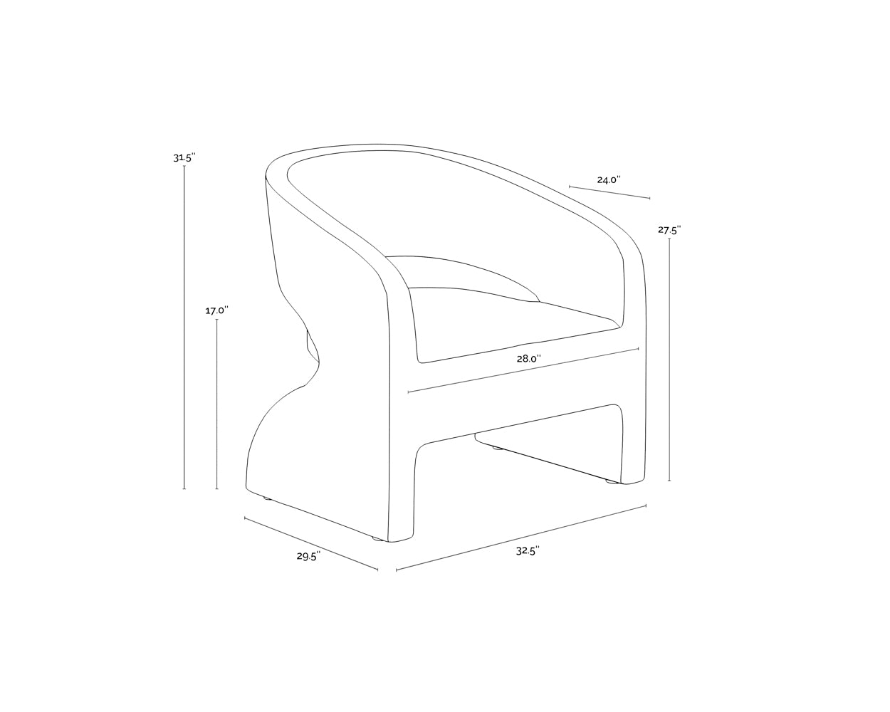 A wireframe image of the product with dimensions shown