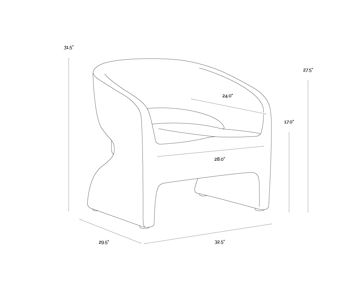 A wireframe image of the product with dimensions shown