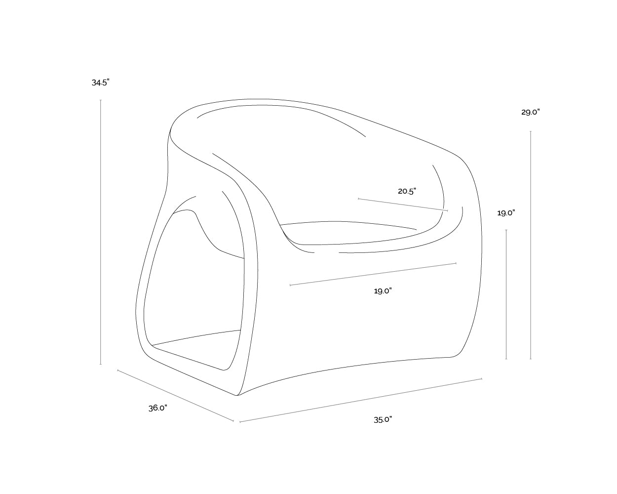 A wireframe image of the product with dimensions shown