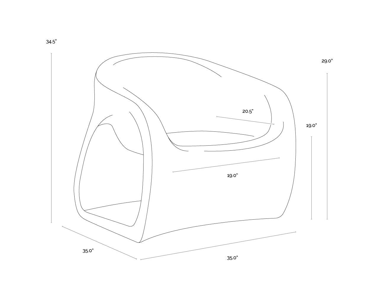 A wireframe image of the product with dimensions shown