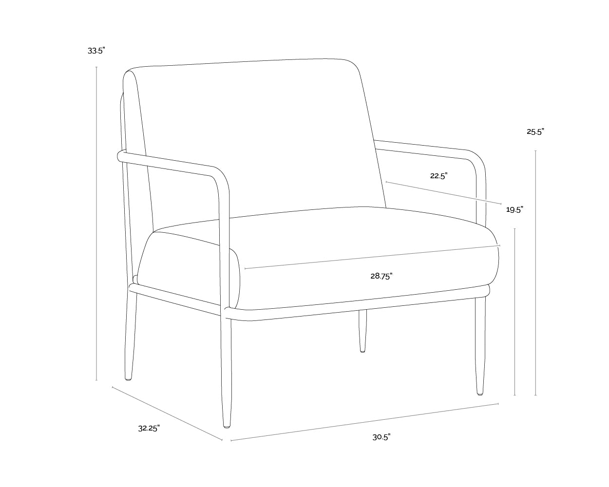 A wireframe image of the product with dimensions shown