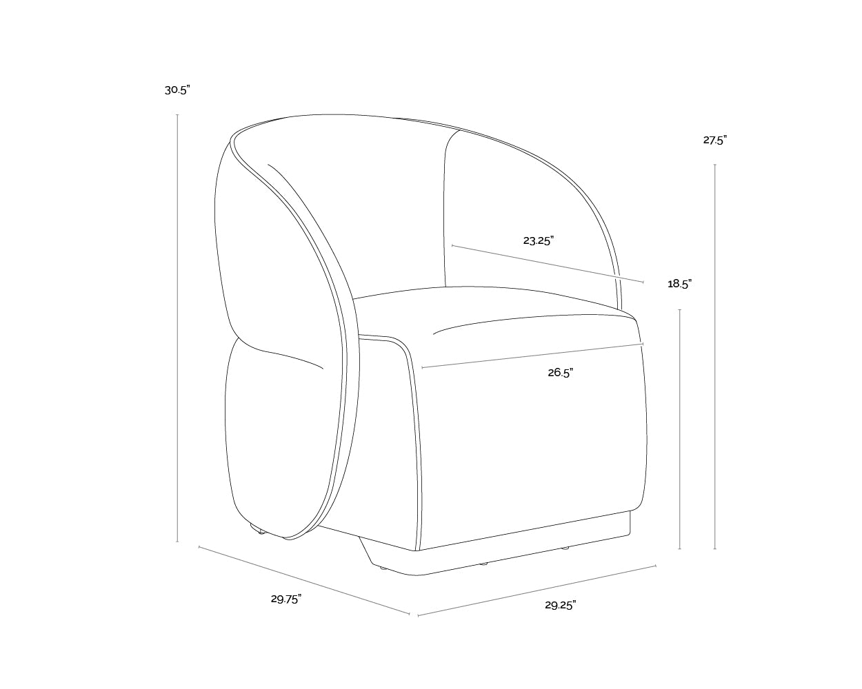 A wireframe image of the product with dimensions shown