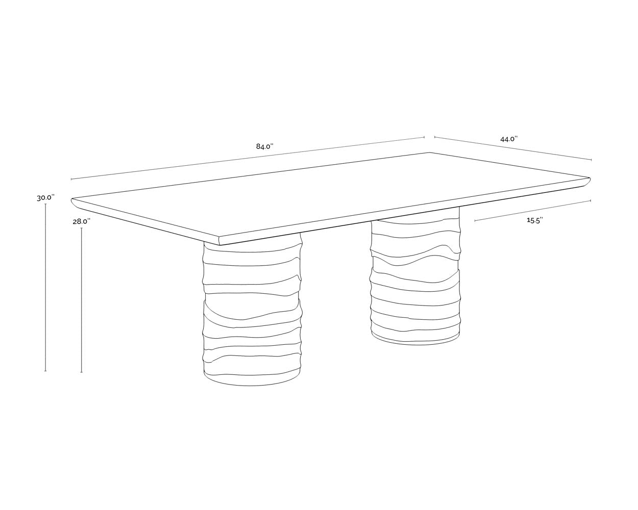 A wireframe image of the product with dimensions shown