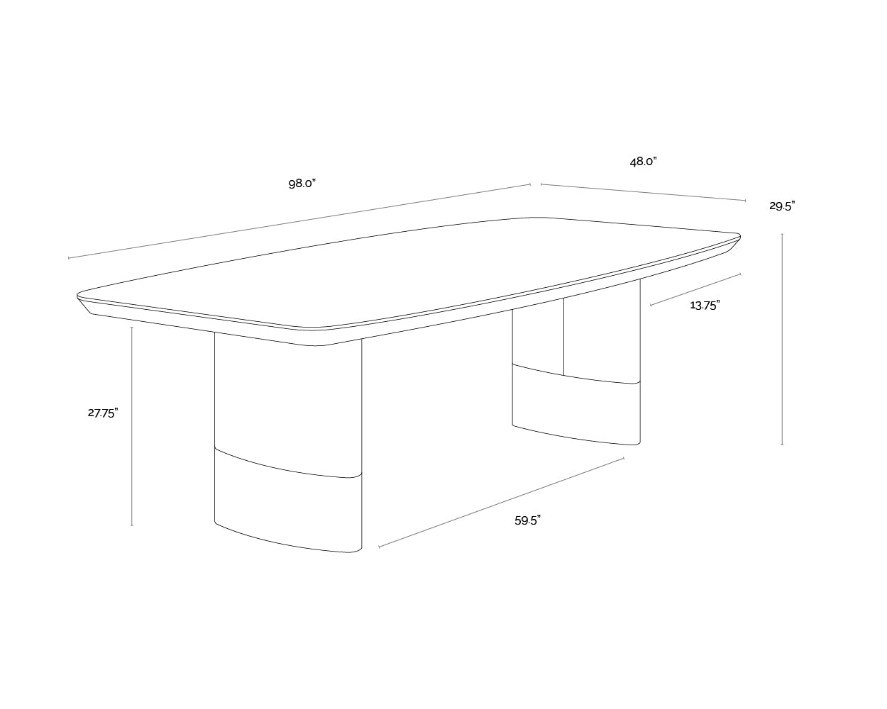 A wireframe image of the product with dimensions shown