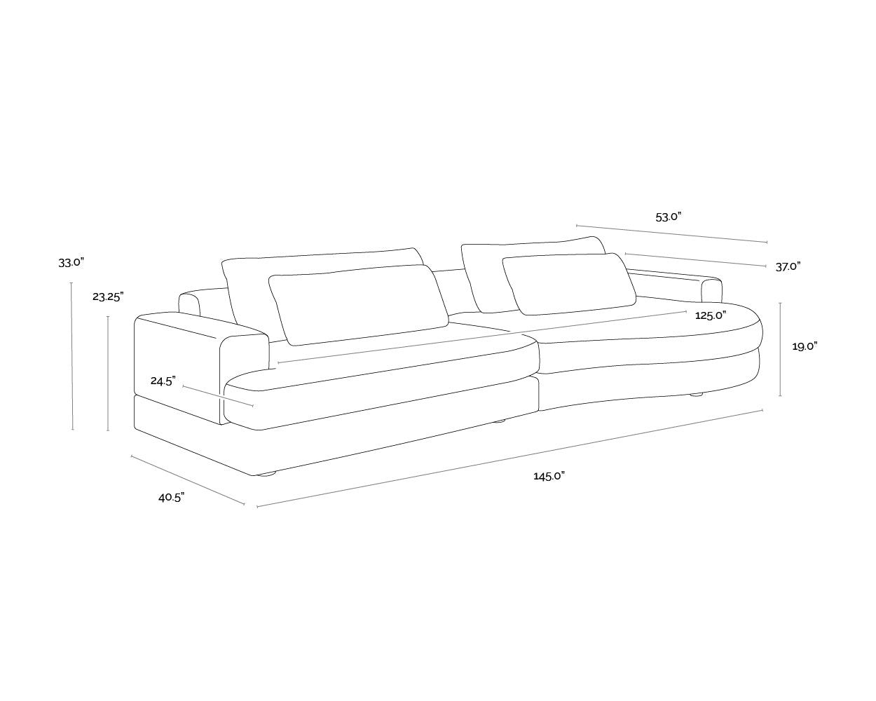 A wireframe image of the product with dimensions shown