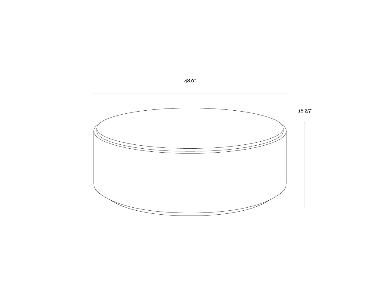 A wireframe image of the product with dimensions shown