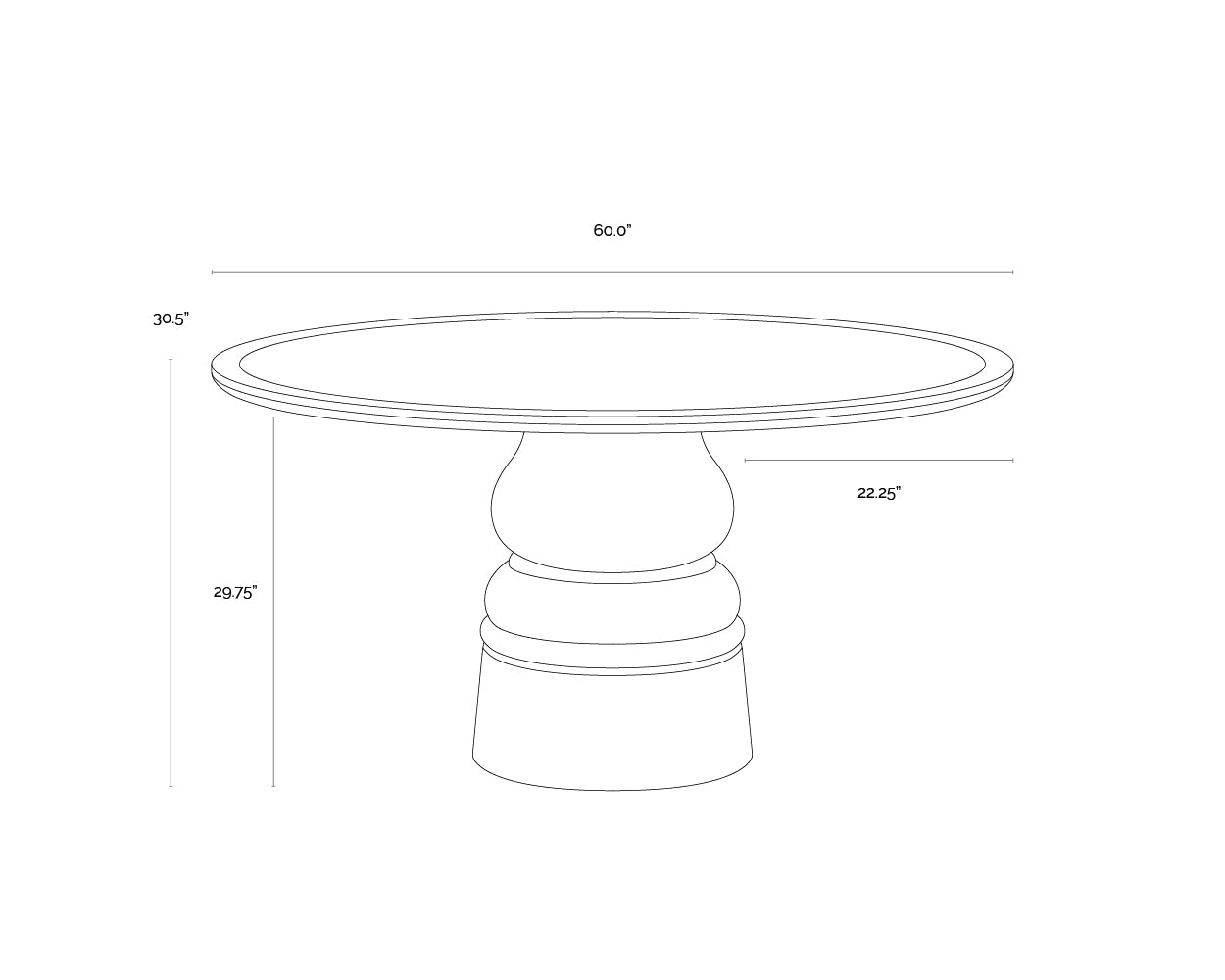 A wireframe image of the product with dimensions shown