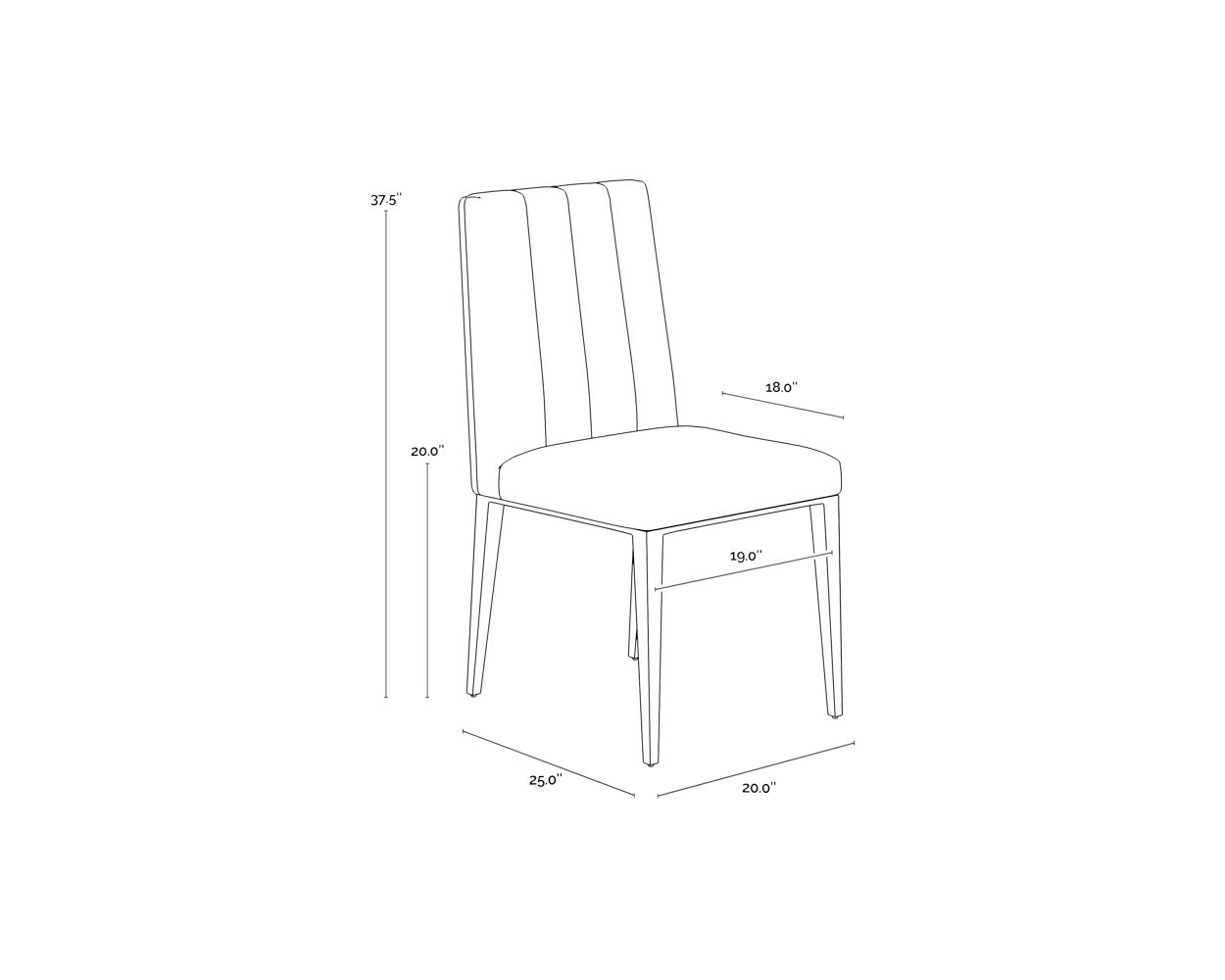 A wireframe image of the product with dimensions shown