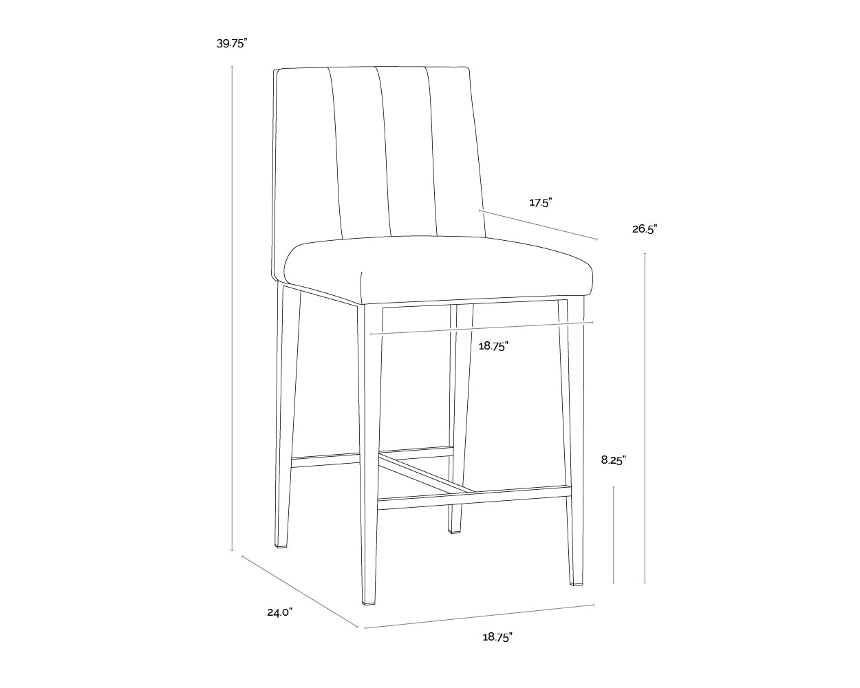 A wireframe image of the product with dimensions shown