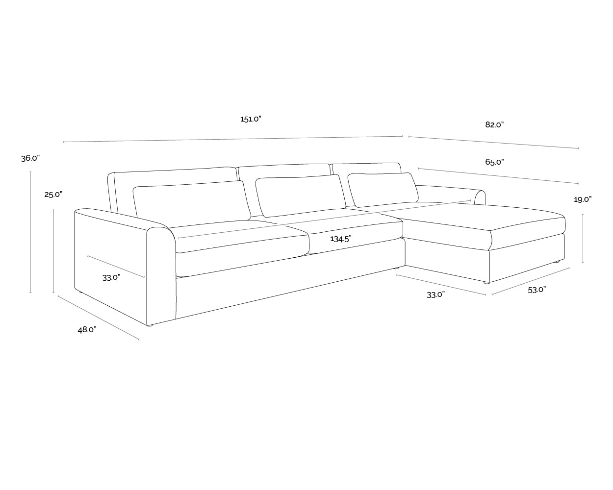 A wireframe image of the product with dimensions shown