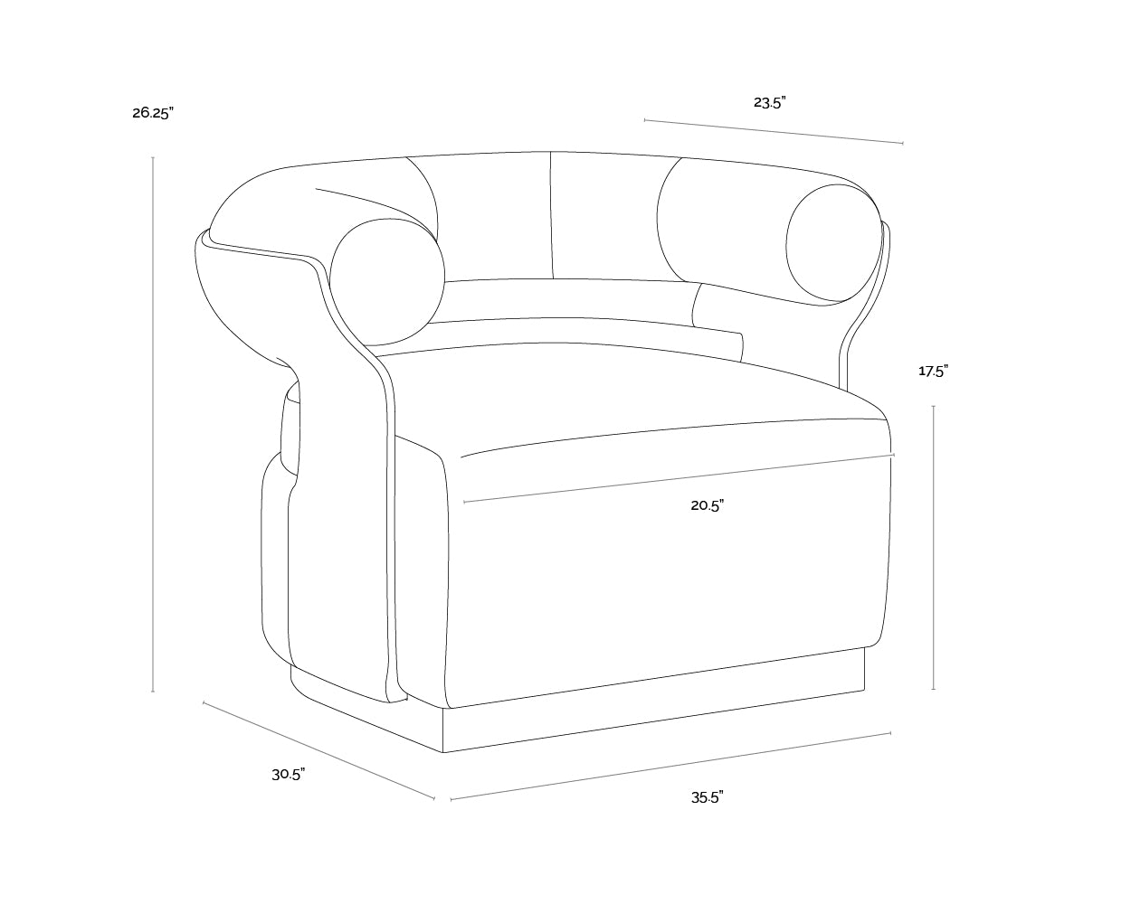 A wireframe image of the product with dimensions shown