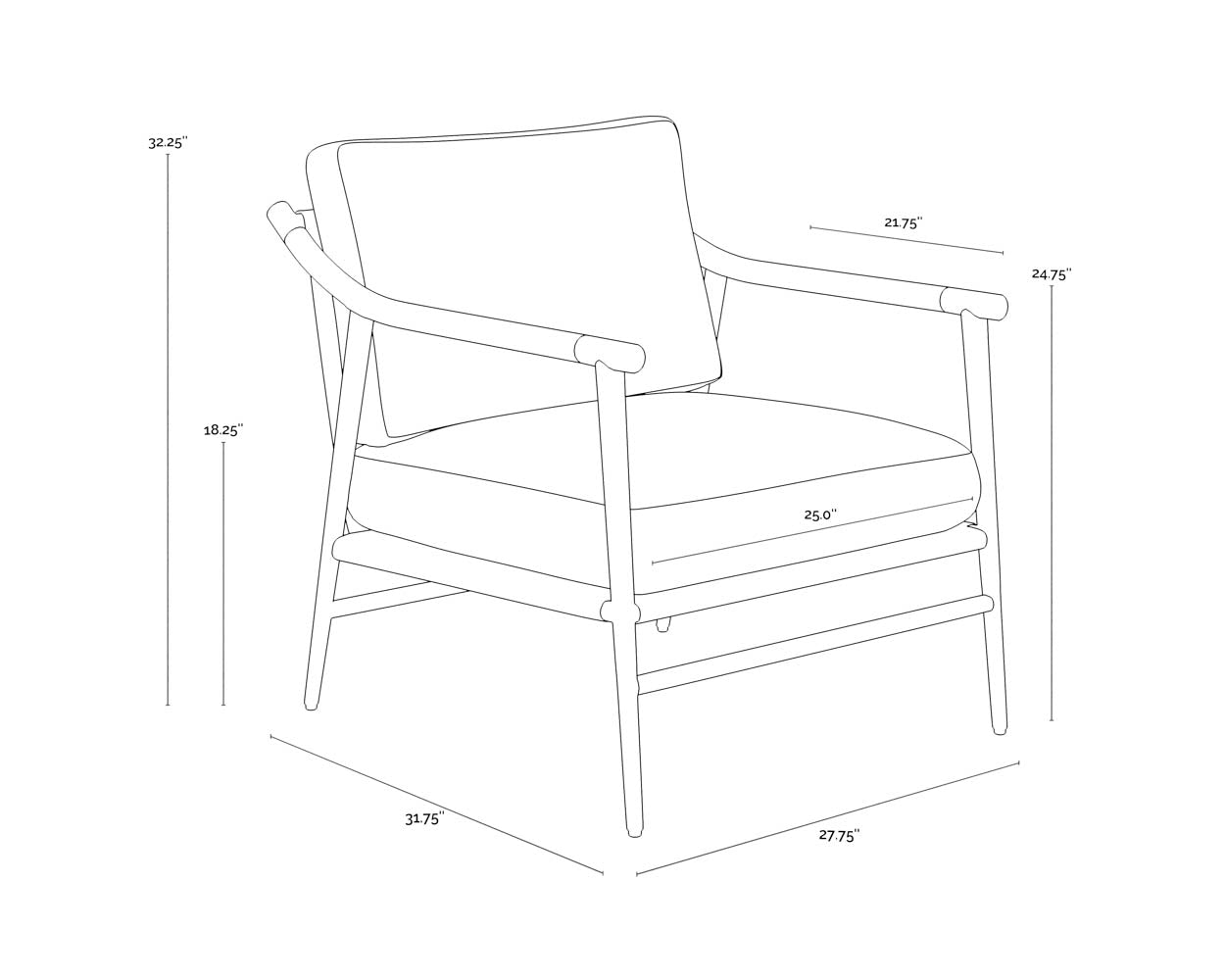 A wireframe image of the product with dimensions shown