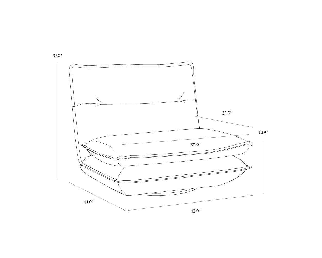 A wireframe image of the product with dimensions shown