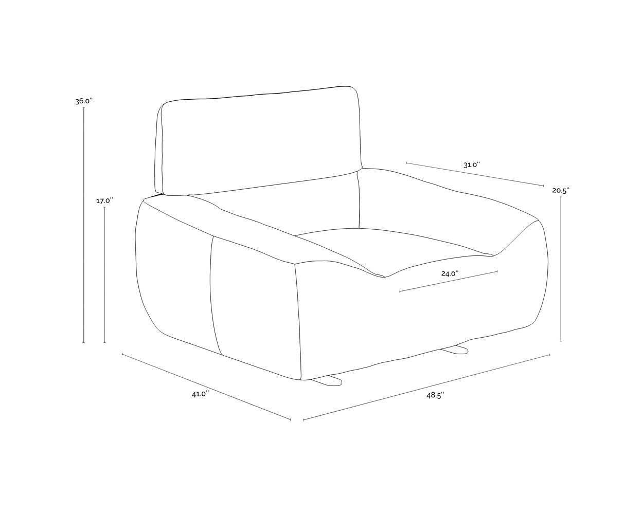 A wireframe image of the product with dimensions shown