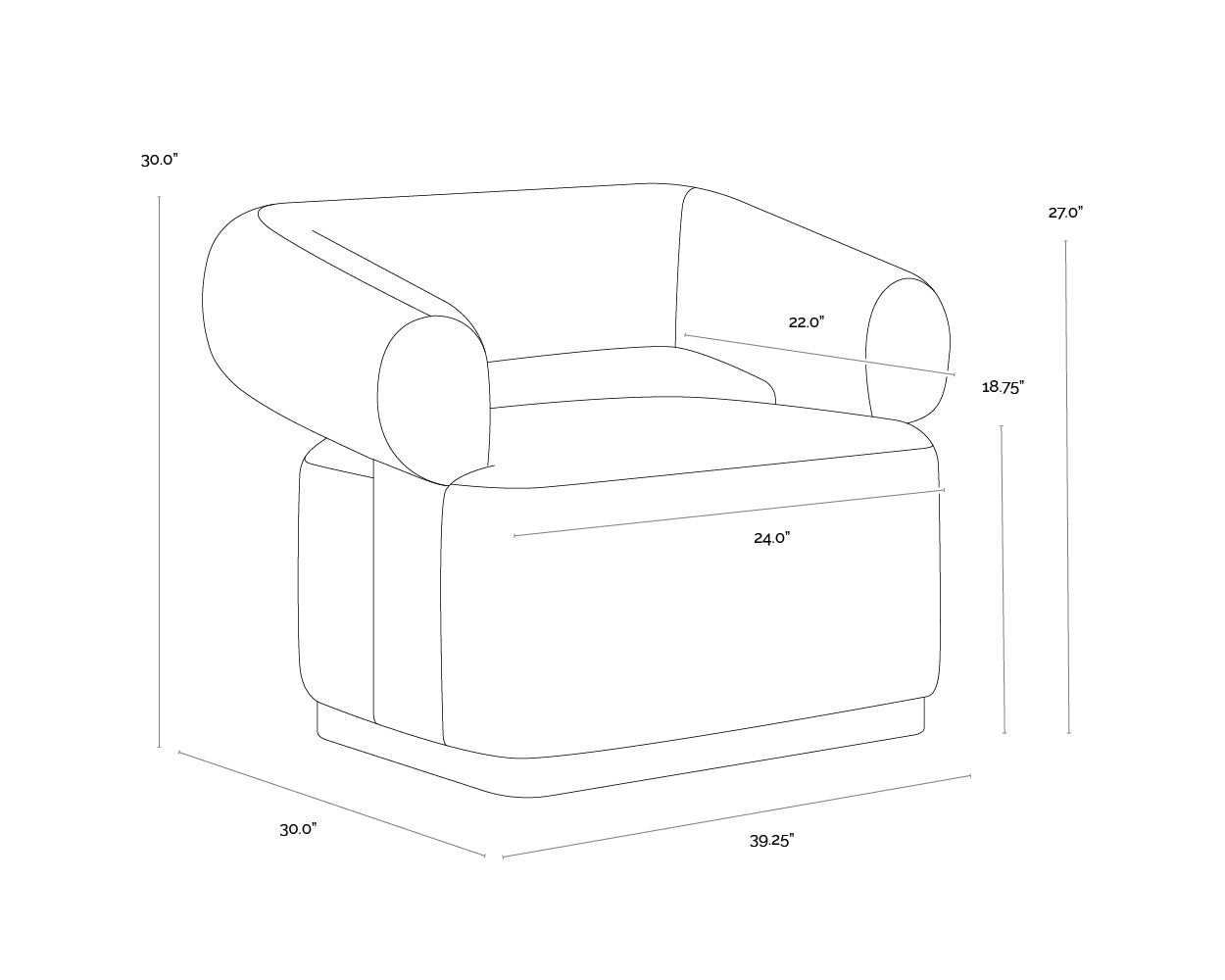 A wireframe image of the product with dimensions shown