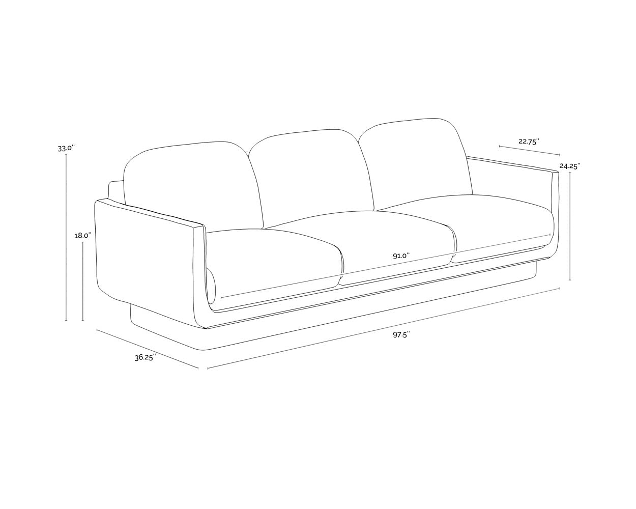 A wireframe image of the product with dimensions shown