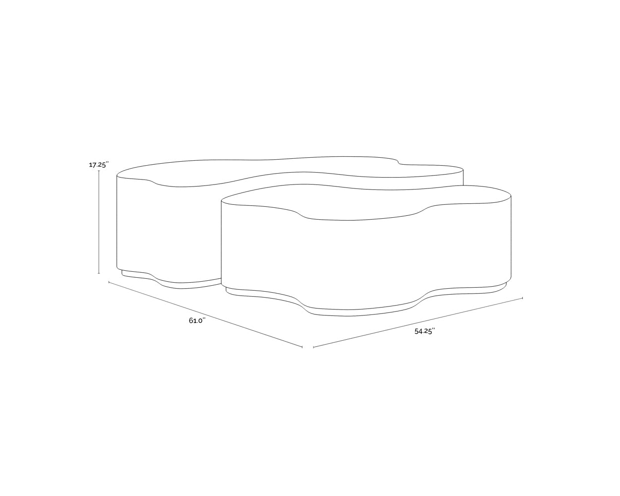 A wireframe image of the product with dimensions shown