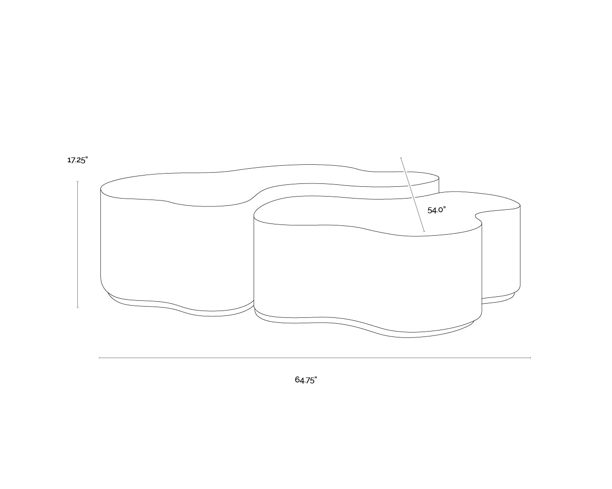 A wireframe image of the product with dimensions shown