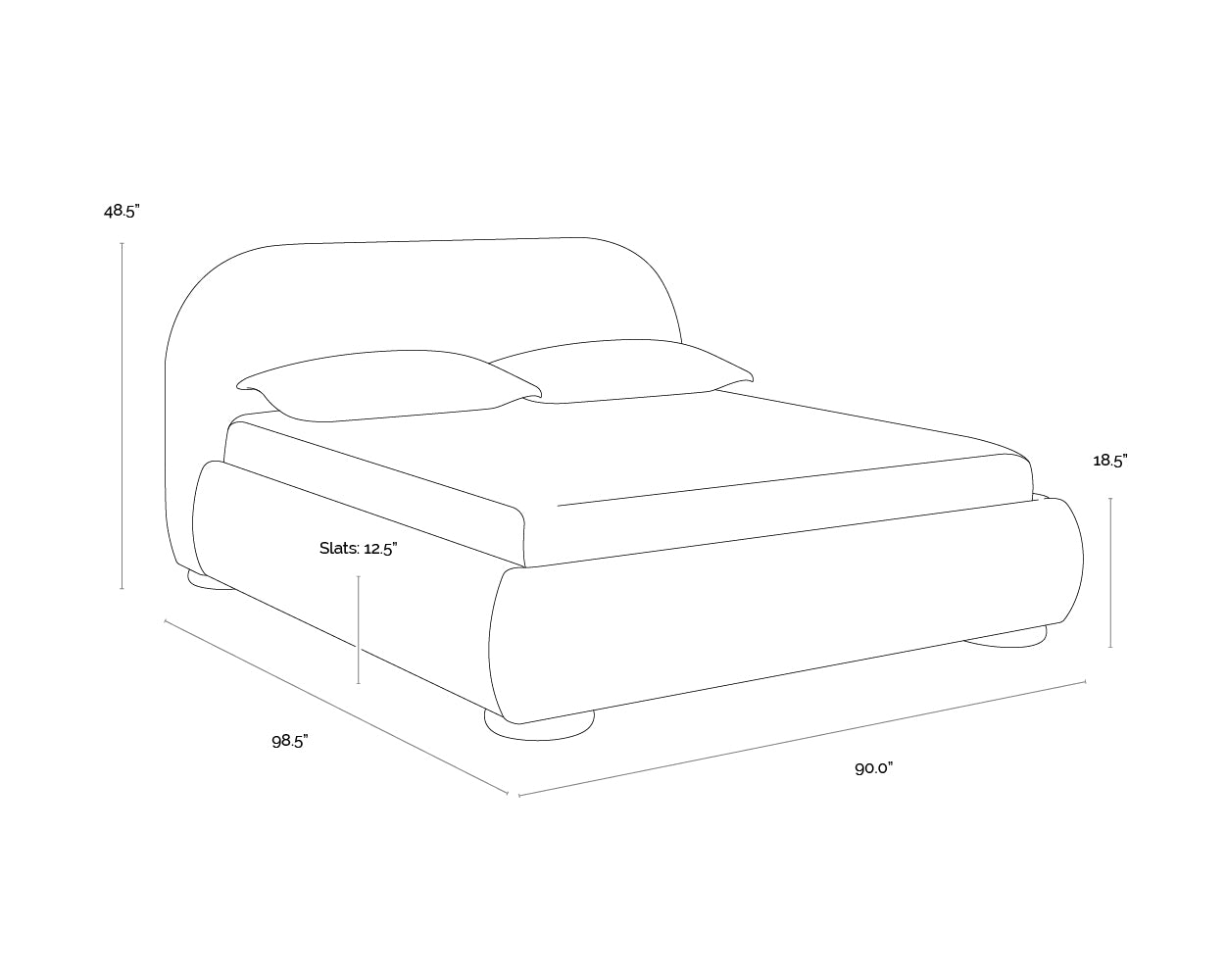 A wireframe image of the product with dimensions shown