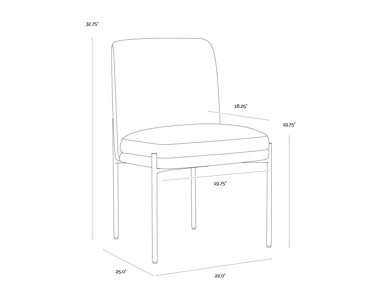 A wireframe image of the product with dimensions shown