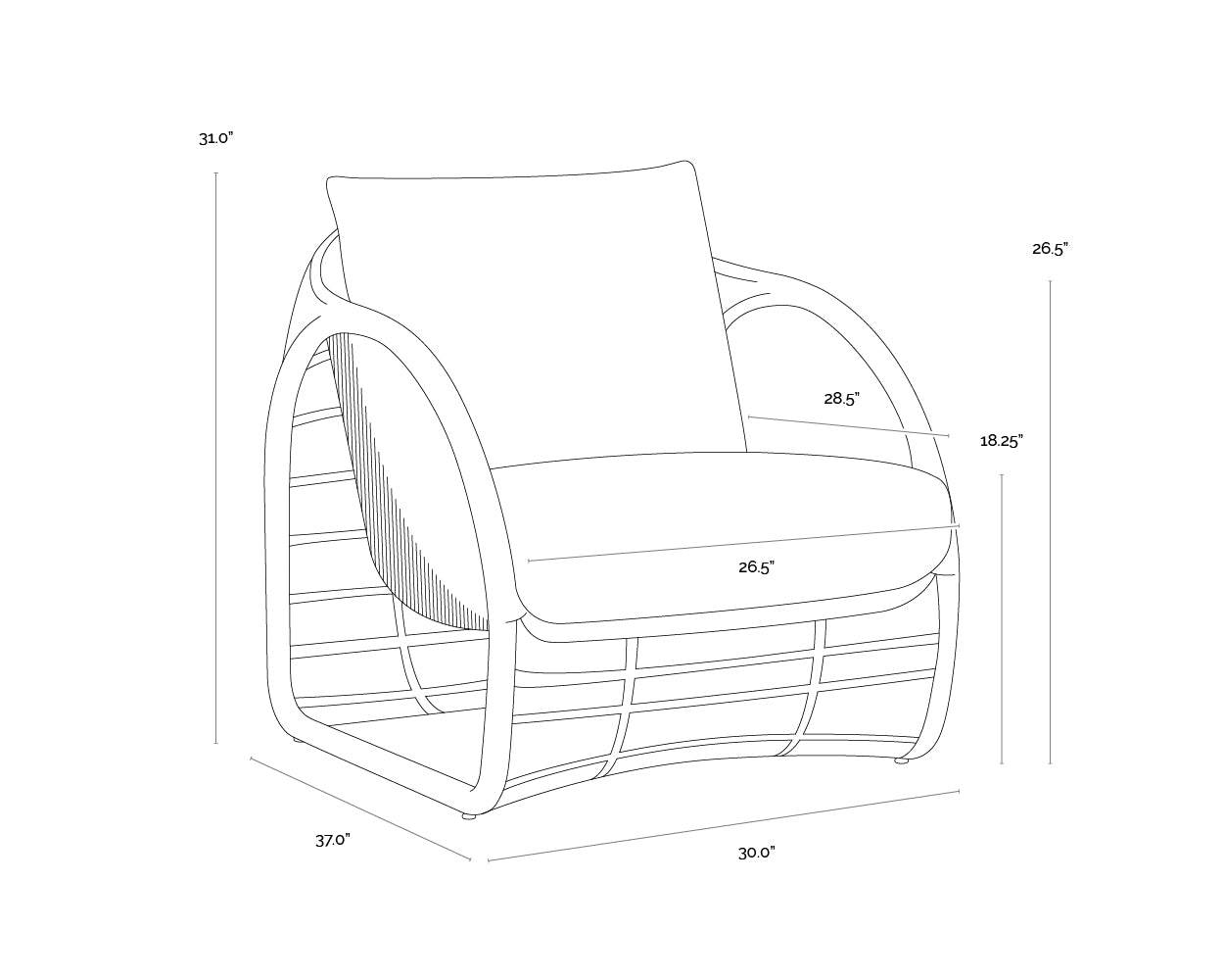 A wireframe image of the product with dimensions shown