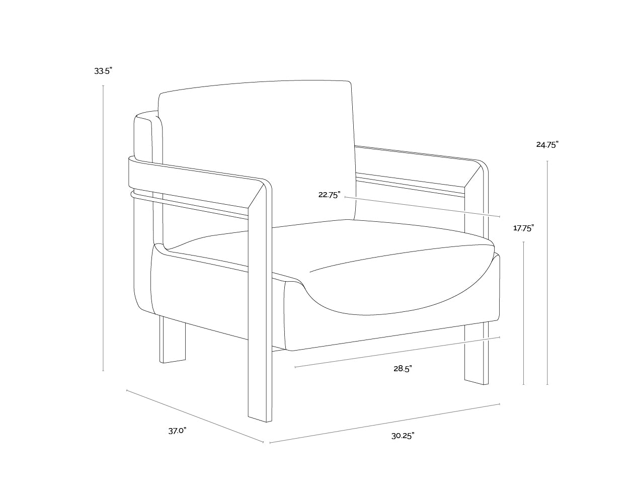 A wireframe image of the product with dimensions shown