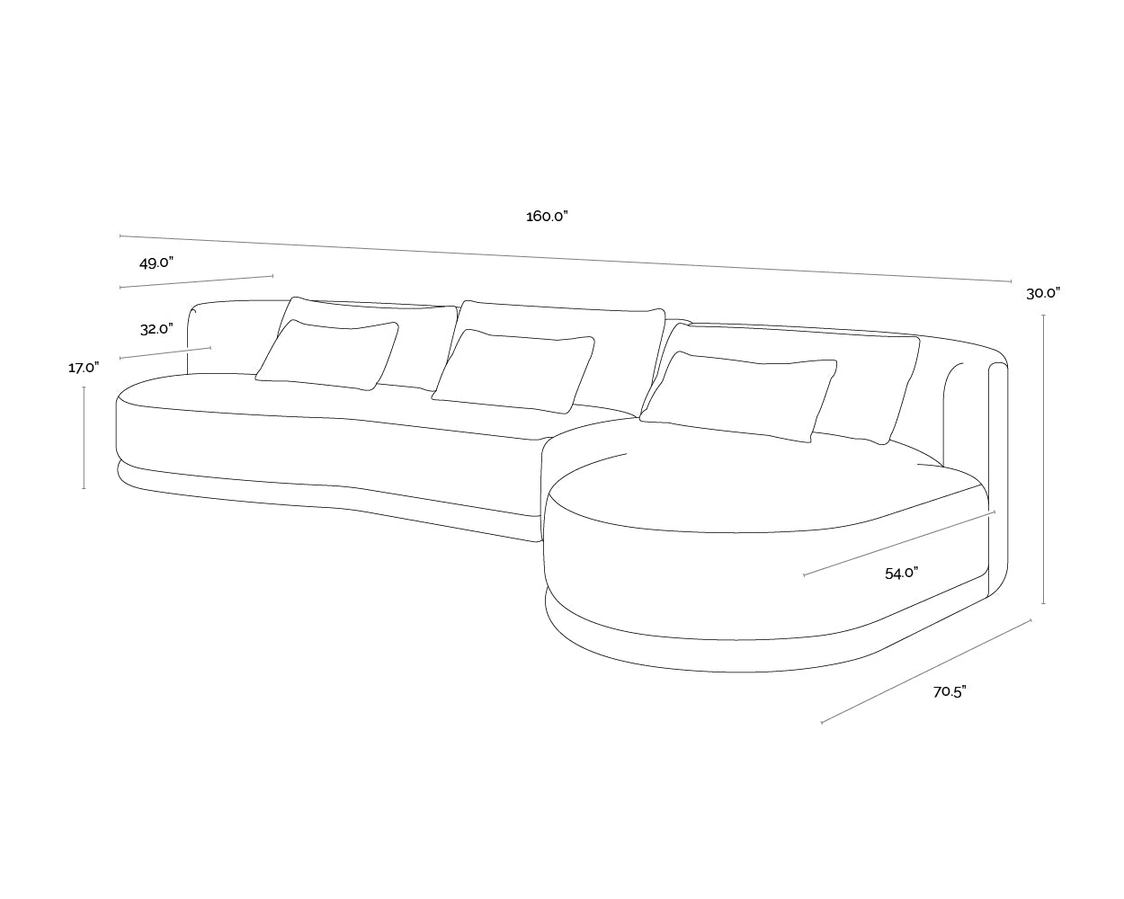 A wireframe image of the product with dimensions shown