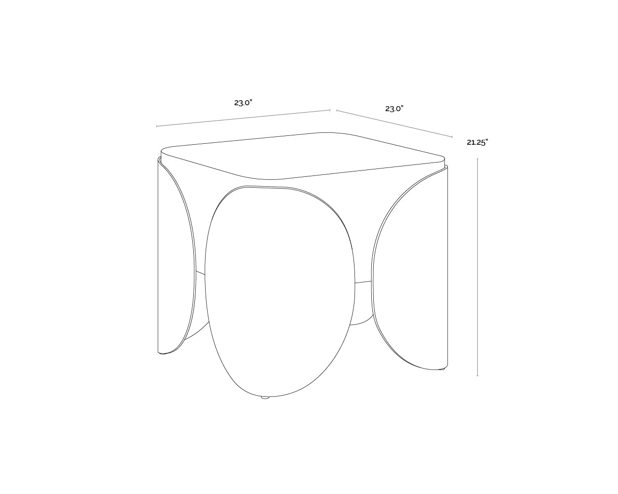 A wireframe image of the product with dimensions shown