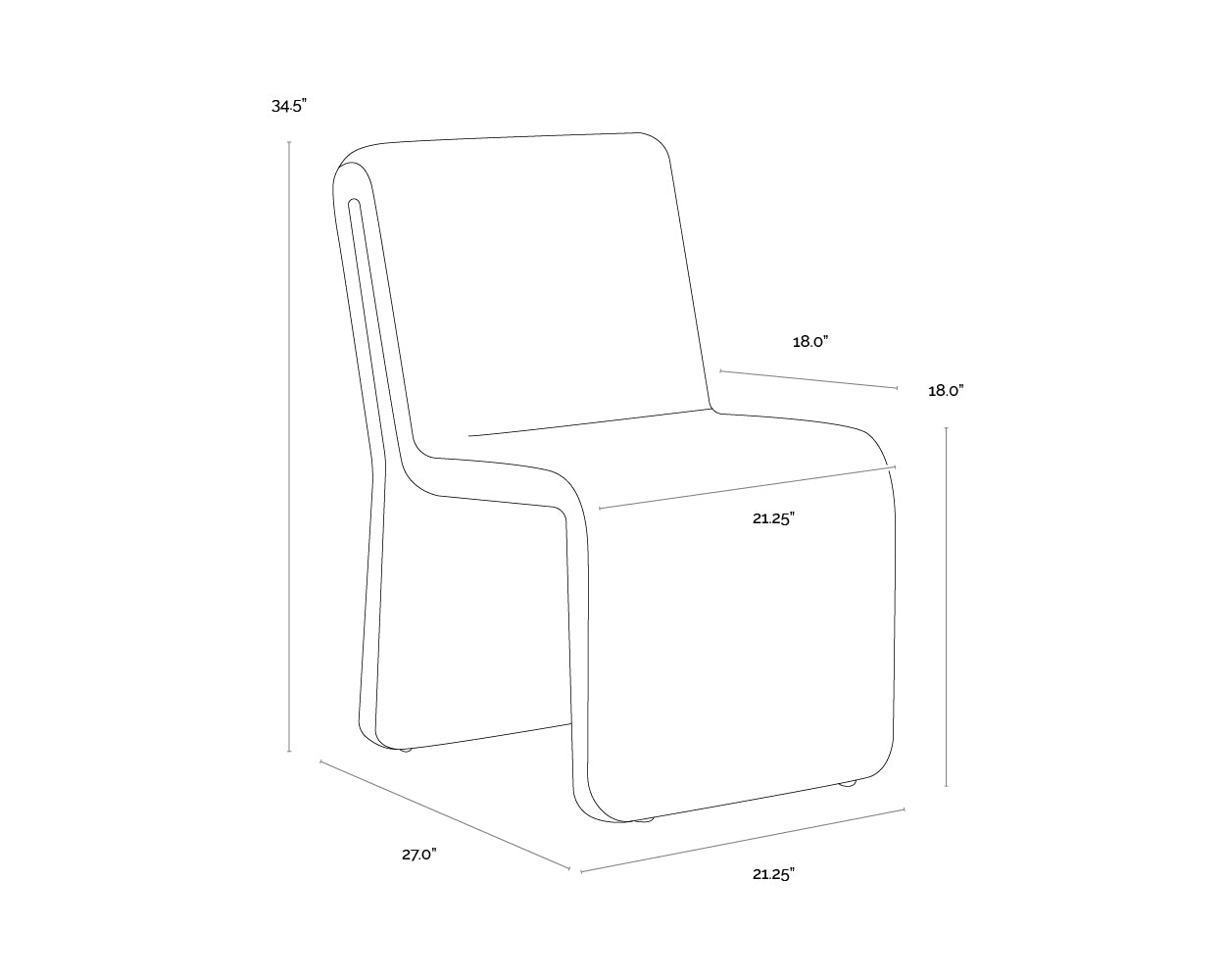 A wireframe image of the product with dimensions shown
