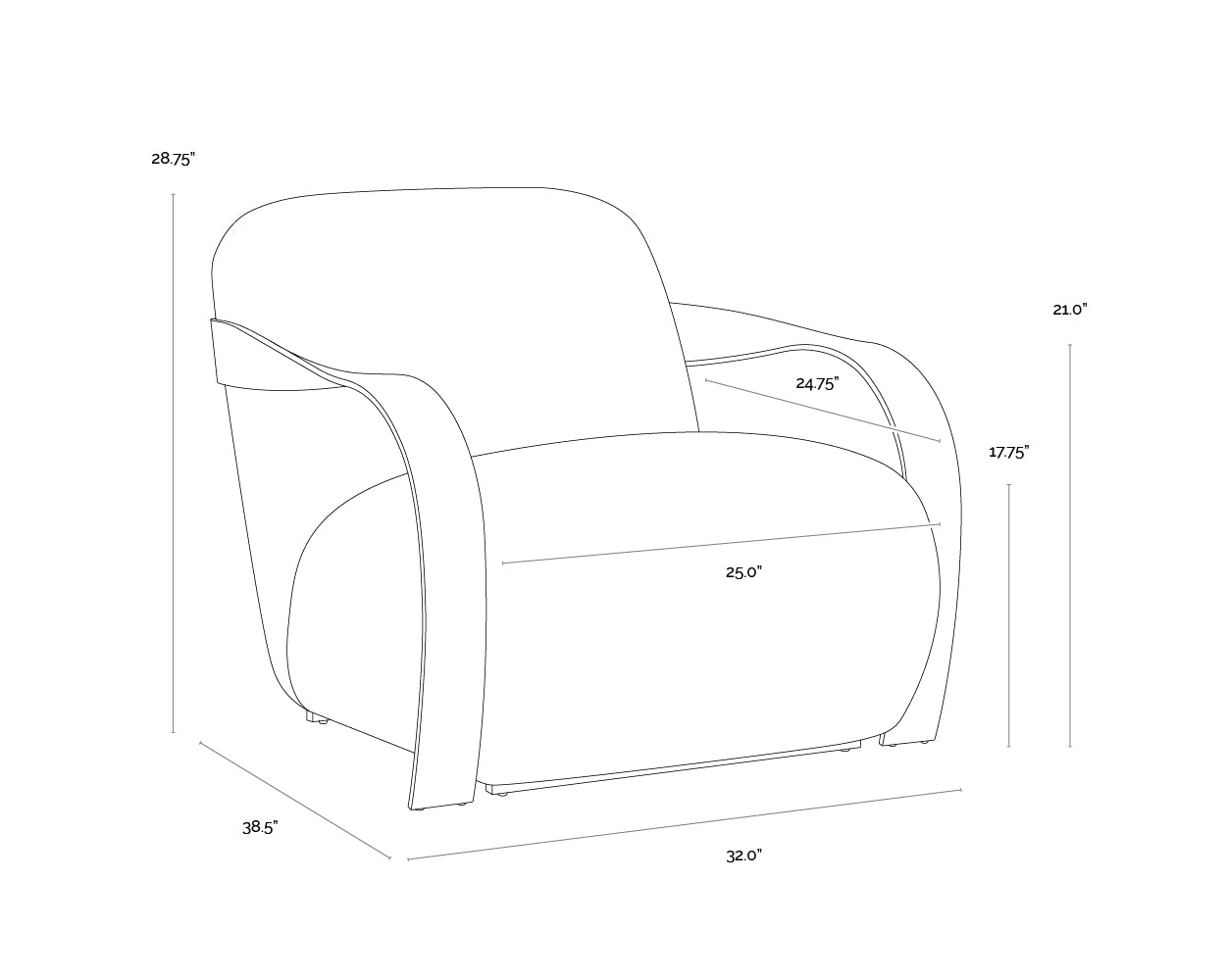 A wireframe image of the product with dimensions shown