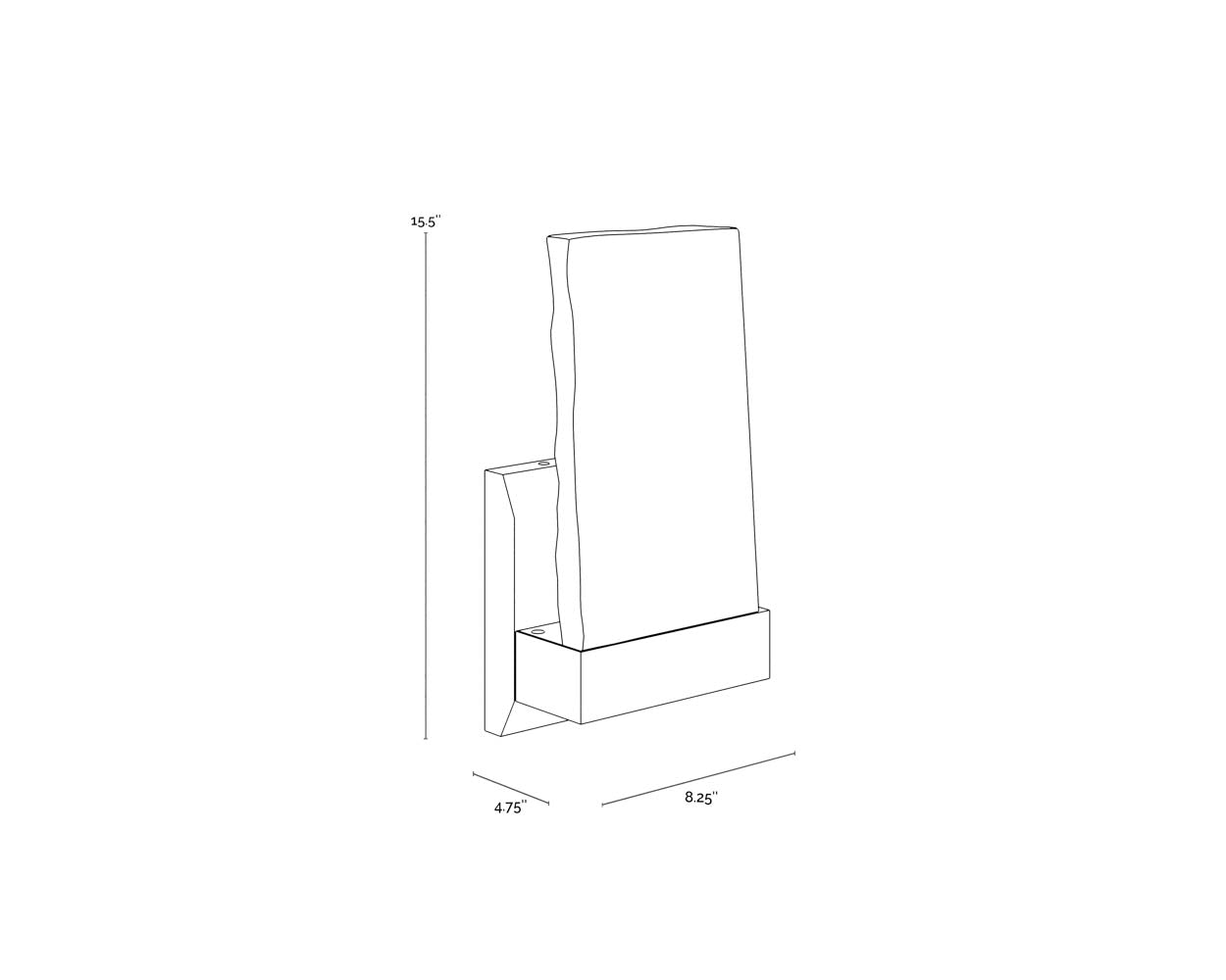 A wireframe image of the product with dimensions shown