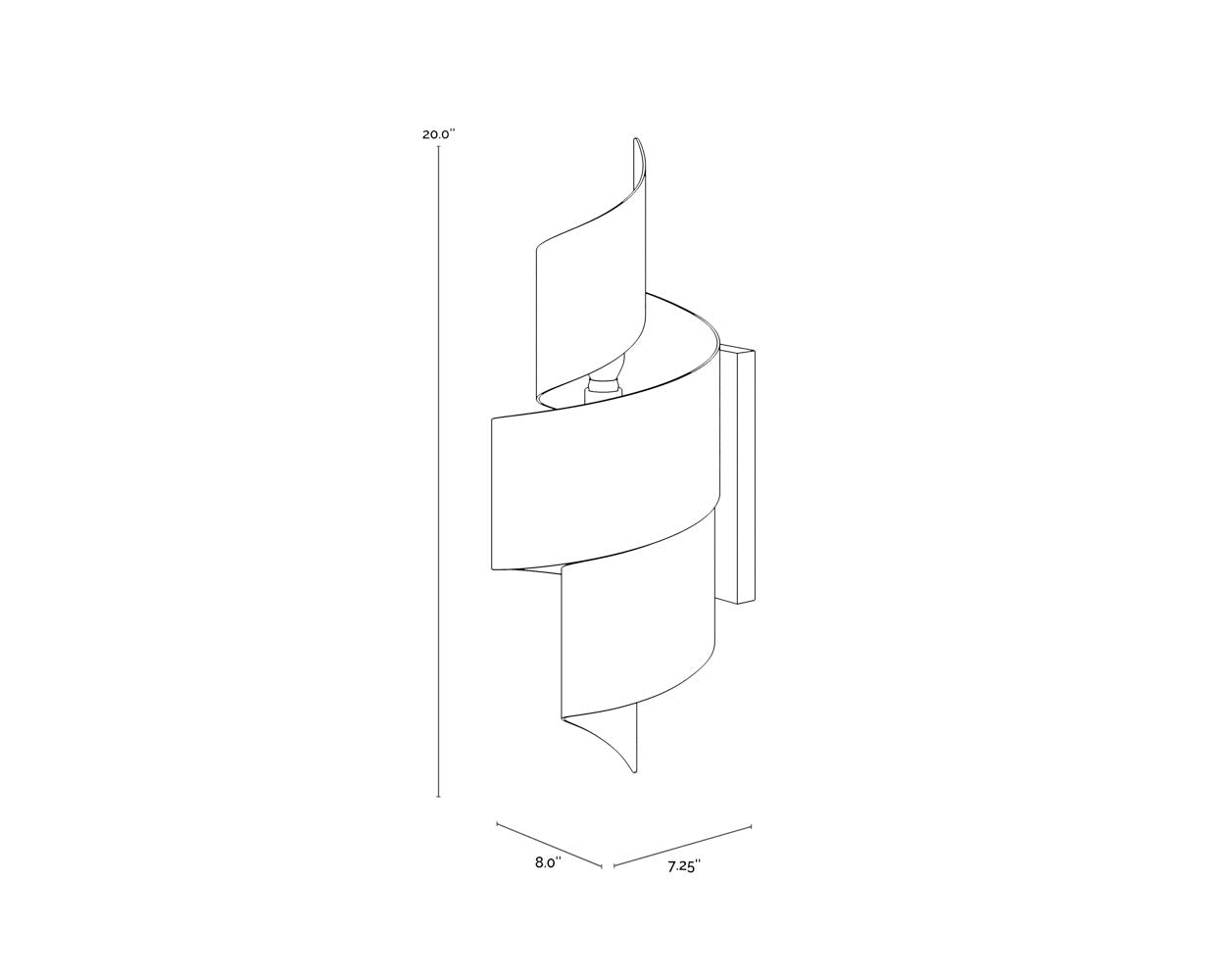 A wireframe image of the product with dimensions shown